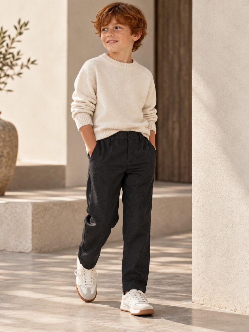 Zara Boys Size 9 Charcoal Dress Pants Elastic Waist Pleated Trousers 134